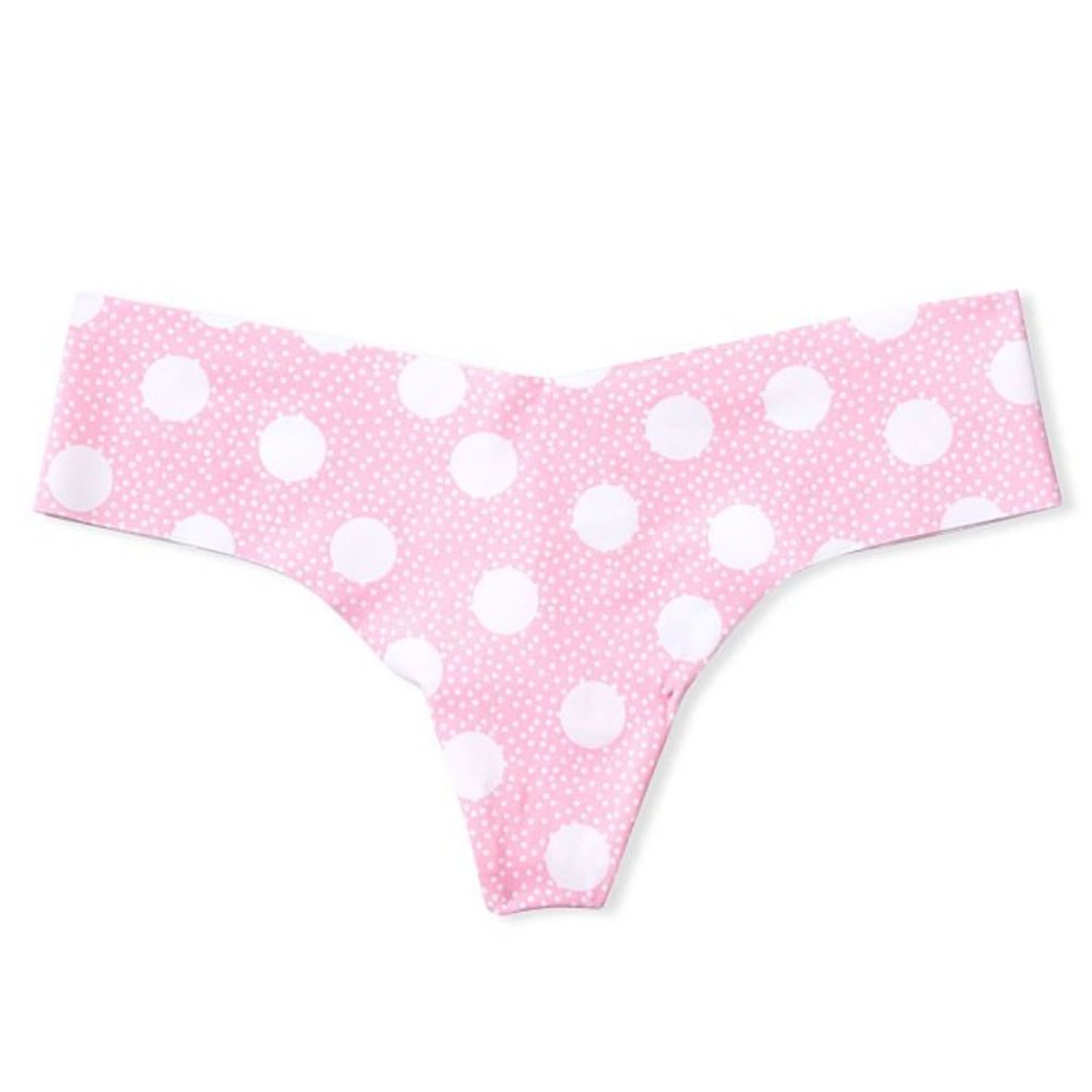 VS SEXY ILLUSIONS No-Show Thong Polka Dots Pink White Panty NWT
